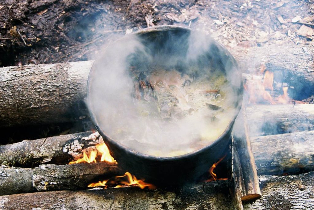 Ayahuasca cooking over traditional wood-fire. Photo: F. Sammarco