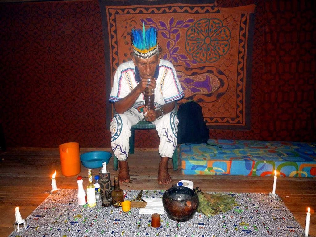 Ayahuasca ceremony with Master shaman Don Sixto in the Ayahuma centre. Photo: C. Hoyos